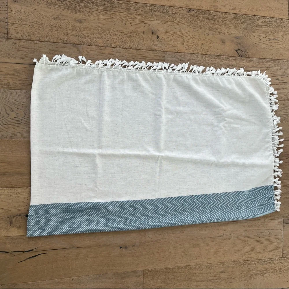 Cotton Linen Tablecloth Rectangle Tassle Kitchen Dining Outdoor 55''x86'' Blue - Picture 2 of 3